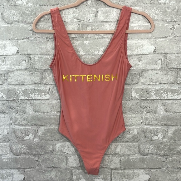 Kittenish Pink graphic One Piece Swimsuit - Picture 1 of 5